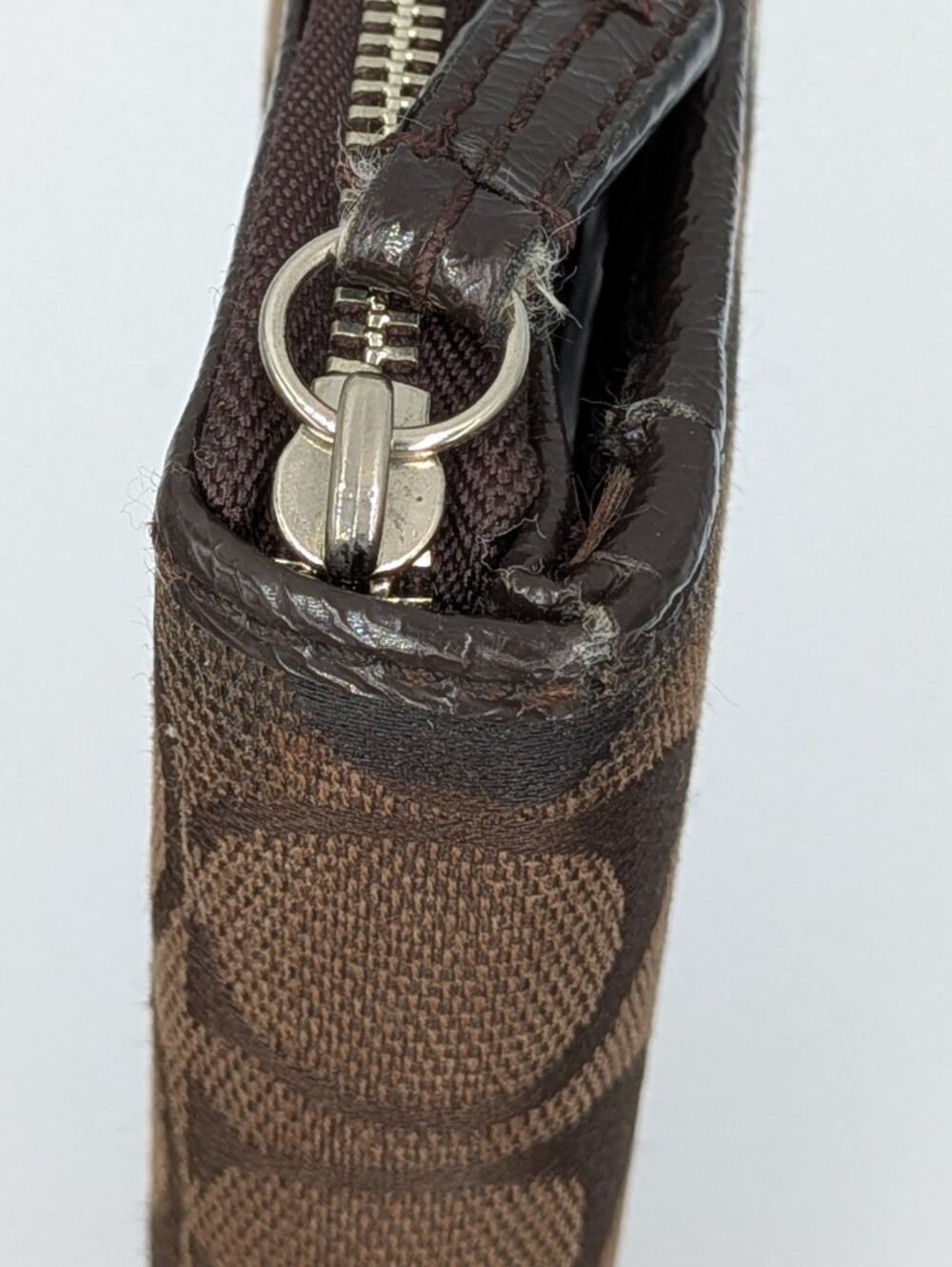 Coach Signature C Jacquard Canvas Patent Leather Zip Around Folding Wallet Dark - Picture 8 of 16